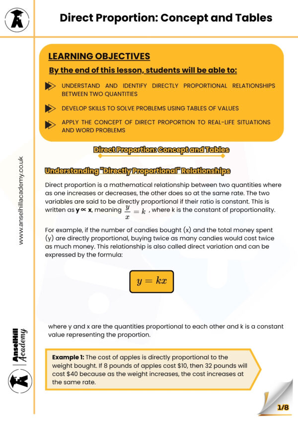 Direct Proportion: Concepts and Tables